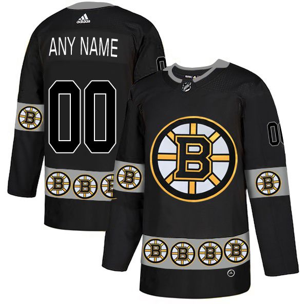 Men Boston Bruins 00 Any name Black Custom Adidas Fashion NHL Jersey